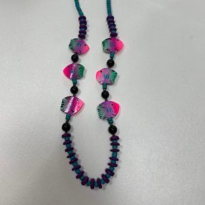 Aqua and pink fish necklace